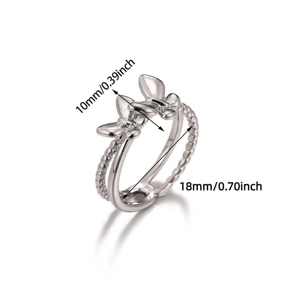 Wholesale Light Luxury Sweet Highend Threedimensional Butterfly Gold Plated Doublelayer Women's Ring