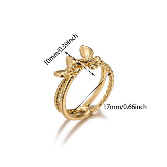 Wholesale Light Luxury Sweet Highend Threedimensional Butterfly Gold Plated Doublelayer Women's Ring