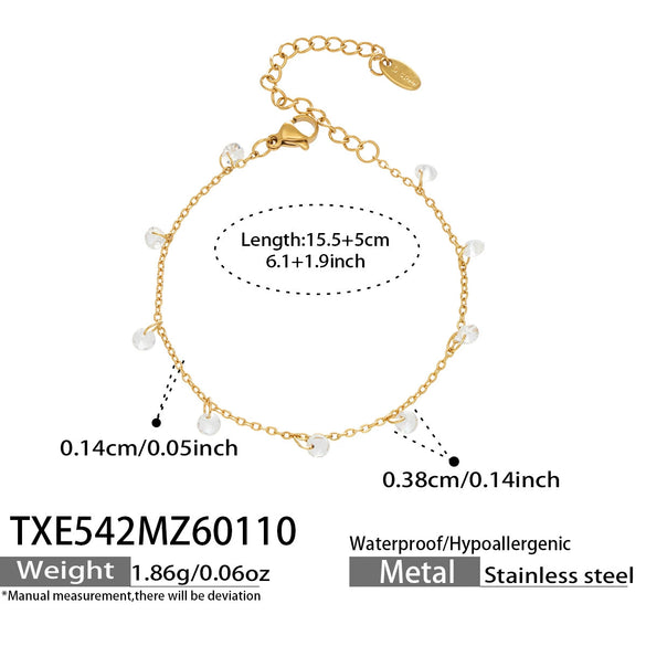 Wholesale Light Luxury Tassel Design 5A Zircon Stainless Steel 18K Gold Plated Collarbone Necklace And Bracelet Set For Women