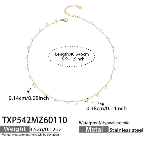 Wholesale Light Luxury Tassel Design 5A Zircon Stainless Steel 18K Gold Plated Collarbone Necklace And Bracelet Set For Women