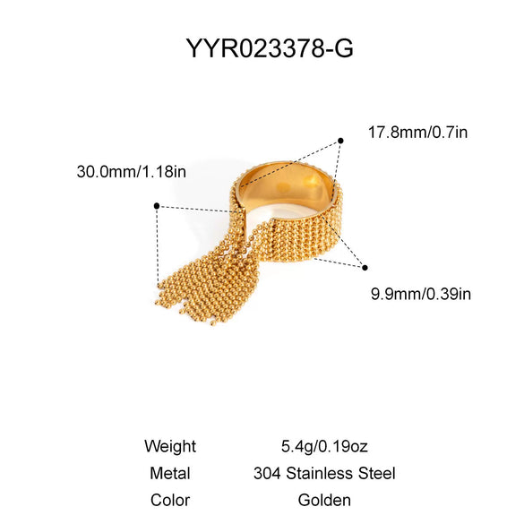 Wholesale Light Luxury Tassel Open Ring Stainless Steel Jewelry With Geometric Design Vacuum Real Gold Electroplated In Pvd Furnace