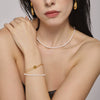 Wholesale Light Luxury Threelayer Stacked Hand Jewelry Bracelet With Natural Freshwater Pearl And Titanium Steel In Geometric Shape With Electroplating