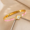 Wholesale Light Luxury Titanium Steel And Stainless Steel Bracelet With Fourleaf Clover Pattern And Electroplating Treatment