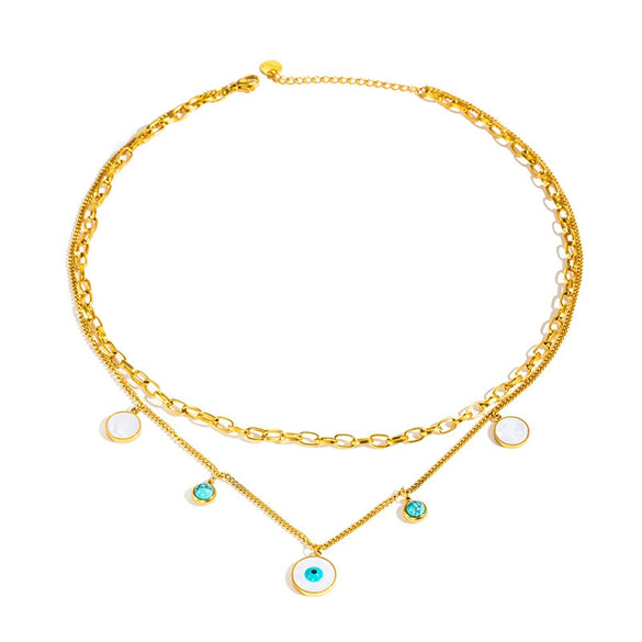 Wholesale Light Luxury Titanium Steel And Stainless Steel Round Eyes Geometric Double Layer Stacked Clavicle Chain With Electroplating For Women