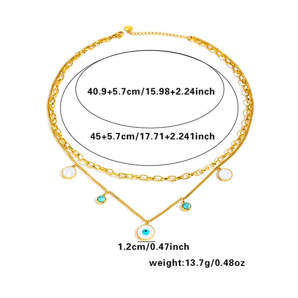 Wholesale Light Luxury Titanium Steel And Stainless Steel Round Eyes Geometric Double Layer Stacked Clavicle Chain With Electroplating For Women