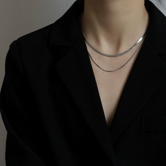 Wholesale Light Luxury Titanium Steel Double Layer Overlapping Necklace With Geometric Design And Electroplating Treatment For Women And Men Snake Bone And Blade Chain