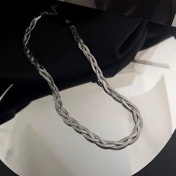 Wholesale Light Luxury Titanium Steel Double Layer Overlapping Necklace With Geometric Design And Electroplating Treatment For Women And Men Snake Bone And Blade Chain