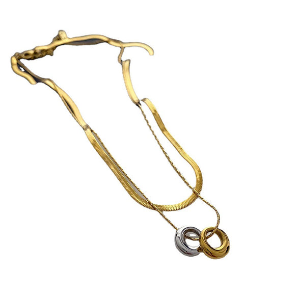 Wholesale Light Luxury Titanium Steel Doublering Snake Bone Chain Geometric Electroplated Unisex Necklace