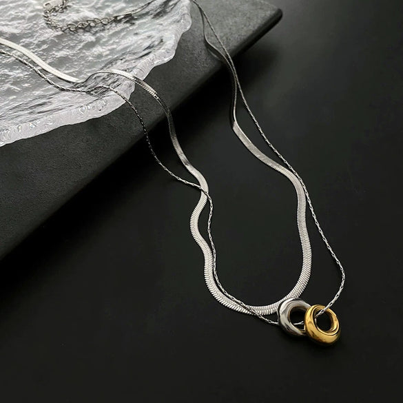 Wholesale Light Luxury Titanium Steel Doublering Snake Bone Chain Geometric Electroplated Unisex Necklace