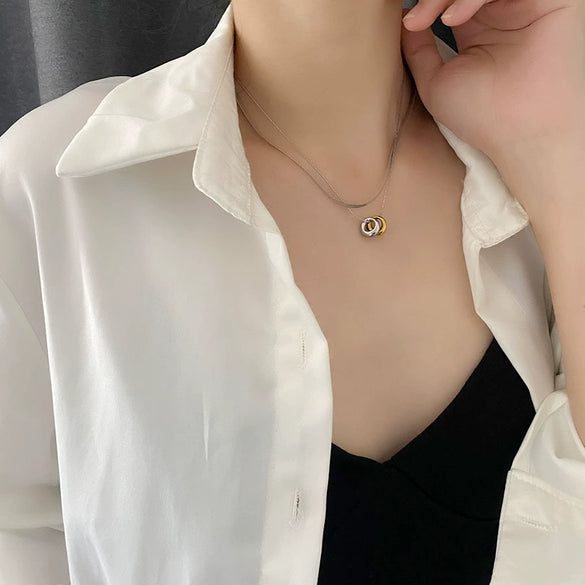 Wholesale Light Luxury Titanium Steel Doublering Snake Bone Chain Geometric Electroplated Unisex Necklace