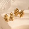 Wholesale Light Luxury Titanium Steel Earrings With Bow Flower Geometric Design Electroplated