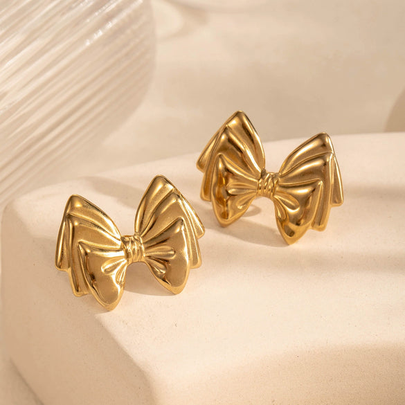 Wholesale Light Luxury Titanium Steel Earrings With Bow Flower Geometric Design Electroplated