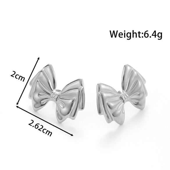 Wholesale Light Luxury Titanium Steel Earrings With Bow Flower Geometric Design Electroplated