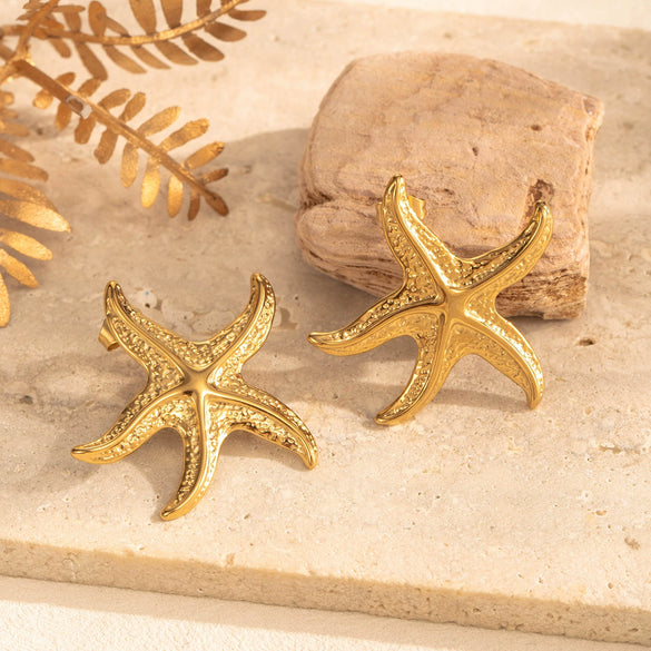 Wholesale Light Luxury Titanium Steel Earrings With Crescent And Starfish Star Shape Electroplated