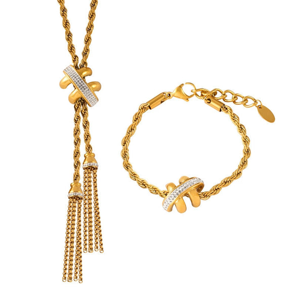 Wholesale Light Luxury Titanium Steel Hemp Rope Woven Jewelry Set With Electroplating For Women Necklace Bracelet Ring Earrings