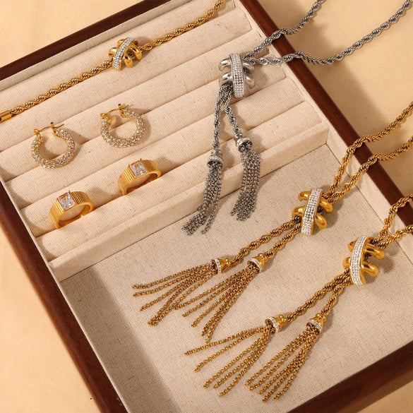 Wholesale Light Luxury Titanium Steel Hemp Rope Woven Jewelry Set With Electroplating For Women Necklace Bracelet Ring Earrings