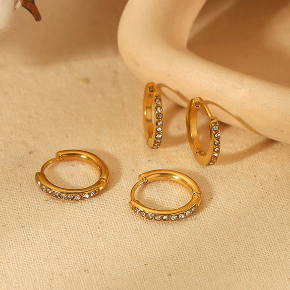 Wholesale Light Luxury Titanium Steel 18K Gold Zircon Geometric Earrings For Women