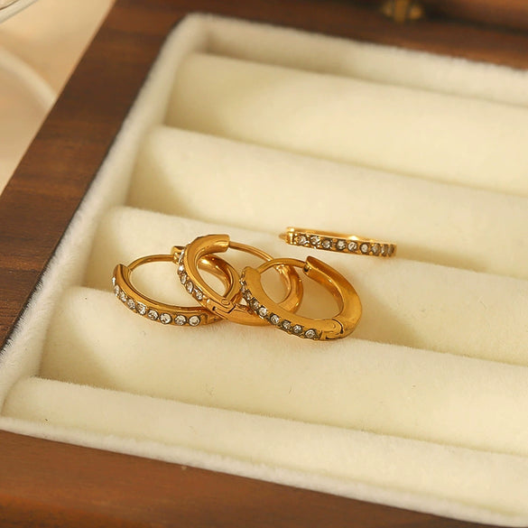 Wholesale Light Luxury Titanium Steel 18K Gold Zircon Geometric Earrings For Women