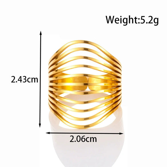 Wholesale Light Luxury Titanium Steel Open Adjustable Ring With Geometric Design And Electroplating
