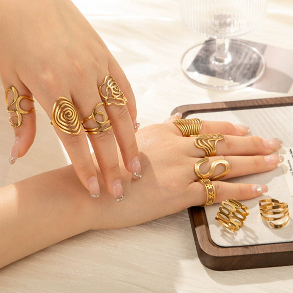 Wholesale Light Luxury Titanium Steel Open Adjustable Ring With Geometric Design And Electroplating