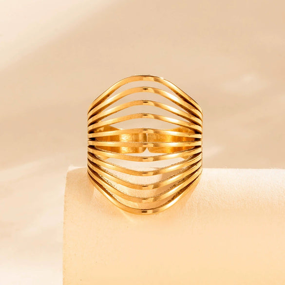 Wholesale Light Luxury Titanium Steel Open Adjustable Ring With Geometric Design And Electroplating