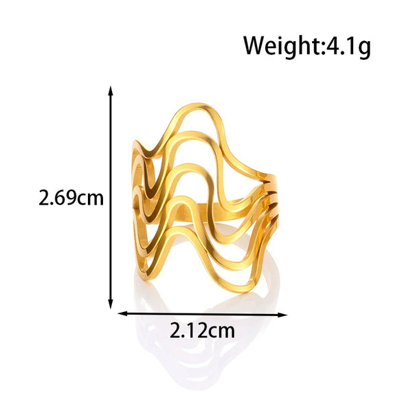 Wholesale Light Luxury Titanium Steel Open Adjustable Ring With Geometric Design And Electroplating