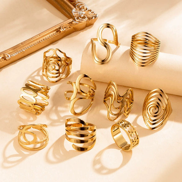 Wholesale Light Luxury Titanium Steel Open Adjustable Ring With Geometric Design And Electroplating