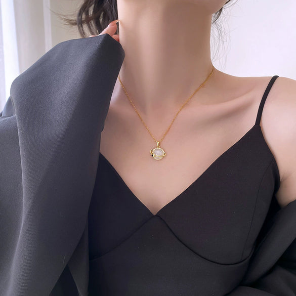 Wholesale Light Luxury Titanium Steel Star Pattern Opal Pendant Necklace For Women