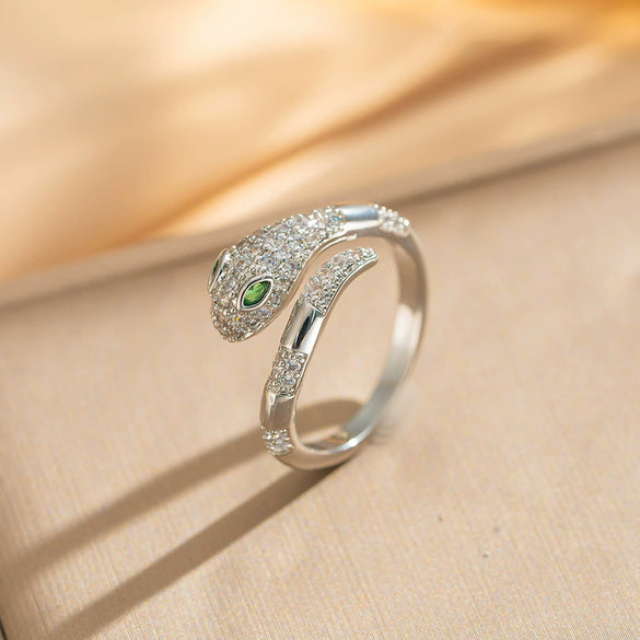 Wholesale Light Luxury Unisex Snake And Zodiac Geometric Gold Plated Copper Open Ring With Microinlaid Zircon