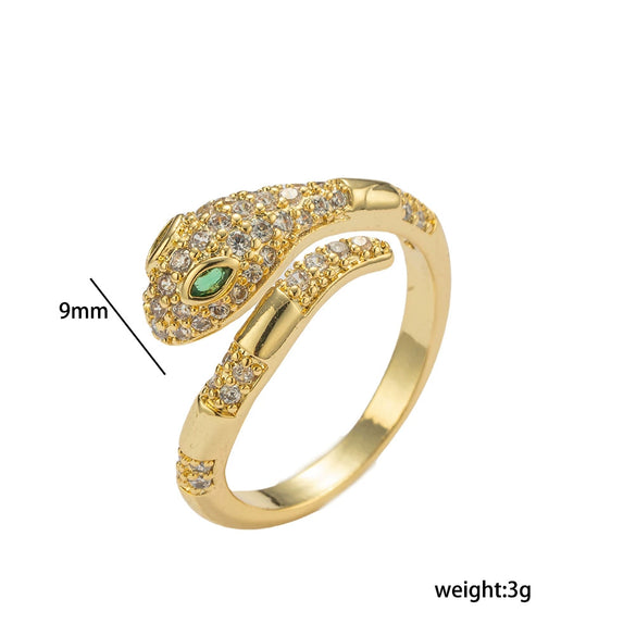 Wholesale Light Luxury Unisex Snake And Zodiac Geometric Gold Plated Copper Open Ring With Microinlaid Zircon