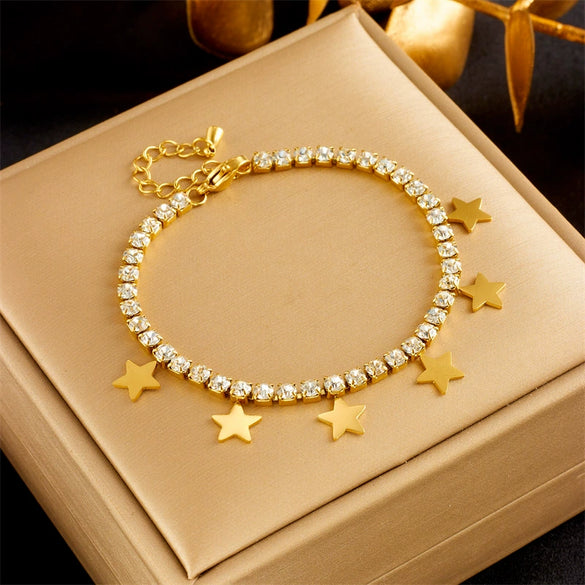 Wholesale Light Luxury Vintage Diamond Star Titanium Steel Jewelry Necklace Bracelet With Geometric Pattern Electroplated