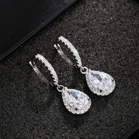 Wholesale Light Luxury Water Drop Shape Copper Inlaid Zircon Geometric Earrings For Women