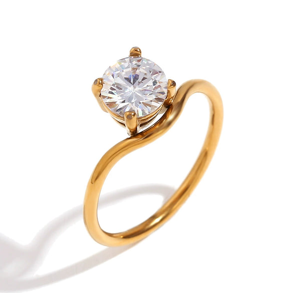 Wholesale Light Luxury Wave Ring In Stainless Steel With Geometric Pattern And 18K Gold Plated Electroplating For Women
