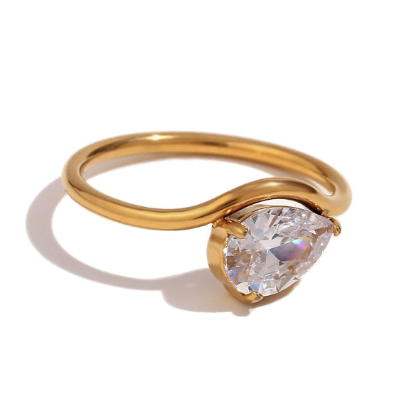 Wholesale Light Luxury Wave Ring In Stainless Steel With Geometric Pattern And 18K Gold Plated Electroplating For Women