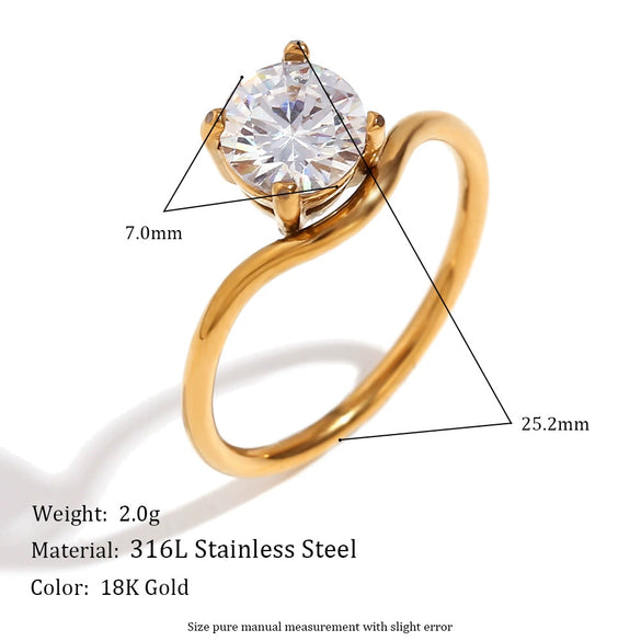 Wholesale Light Luxury Wave Ring In Stainless Steel With Geometric Pattern And 18K Gold Plated Electroplating For Women