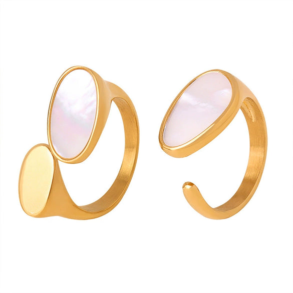 Wholesale Light Luxury White Sea Shell Open Ring For Women Titanium Steel With 18K Gold Non Fading Electroplating Geometric Design