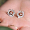 Wholesale Light Luxury Women's Copper Earrings With Inlaid Zircon And Flower Design