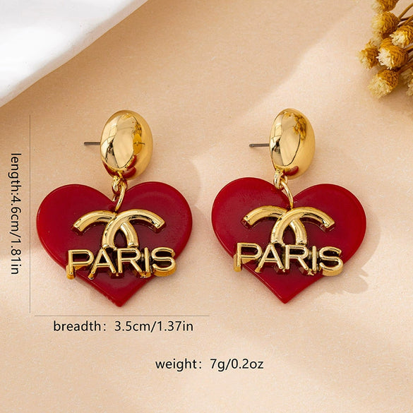 Wholesale Light Luxury Women's Electroplated Acrylic And Resin Flower And Heart Letter Retro Earrings