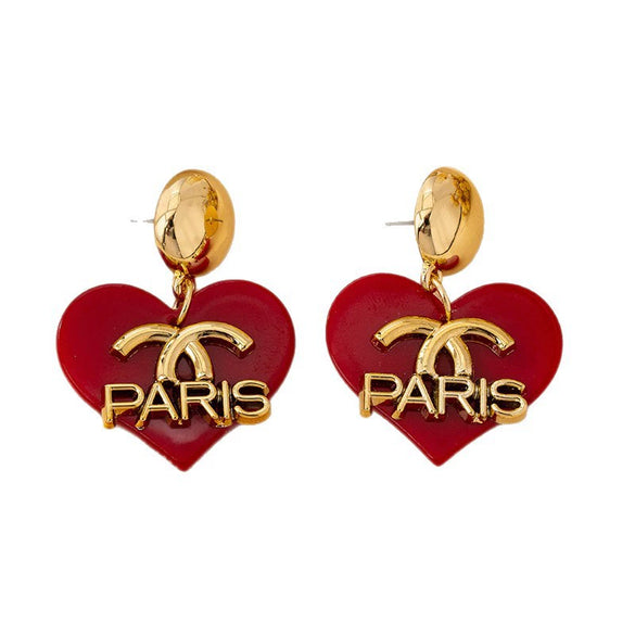 Wholesale Light Luxury Women's Electroplated Acrylic And Resin Flower And Heart Letter Retro Earrings