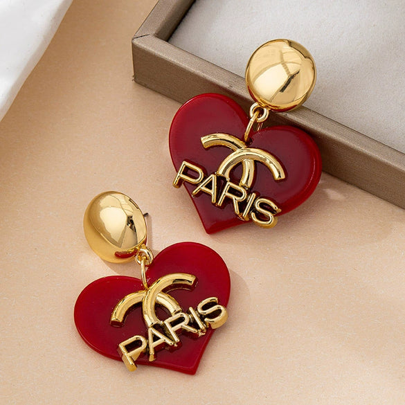 Wholesale Light Luxury Women's Electroplated Acrylic And Resin Flower And Heart Letter Retro Earrings