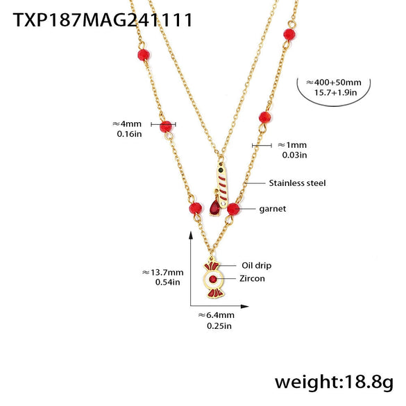 Wholesale Light Luxury Women's Garnet 316L Stainless Steel Jewelry Set With Electroplating Necklace Bracelet Earrings