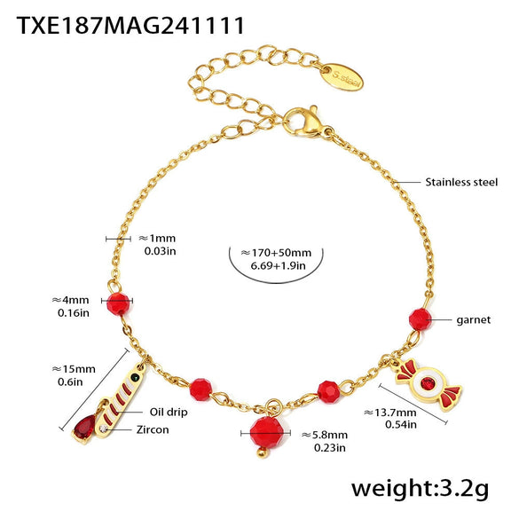 Wholesale Light Luxury Women's Garnet 316L Stainless Steel Jewelry Set With Electroplating Necklace Bracelet Earrings