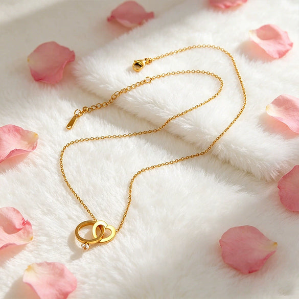 Wholesale Light Luxury Women's Heartshaped Titanium Steel Vacuum Electroplated Ring And Clavicle Chain