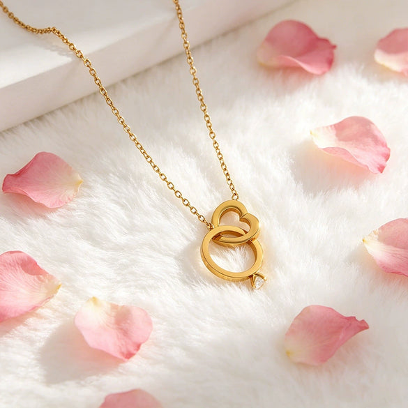 Wholesale Light Luxury Women's Heartshaped Titanium Steel Vacuum Electroplated Ring And Clavicle Chain