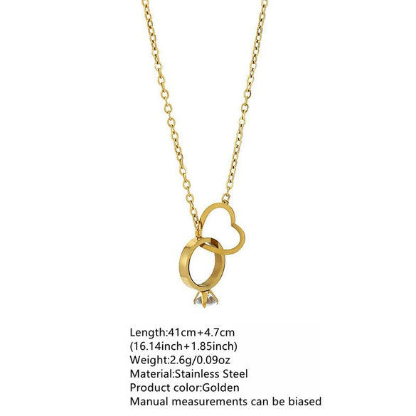 Wholesale Light Luxury Women's Heartshaped Titanium Steel Vacuum Electroplated Ring And Clavicle Chain