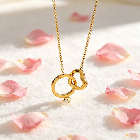 Wholesale Light Luxury Women's Heartshaped Titanium Steel Vacuum Electroplated Ring And Clavicle Chain
