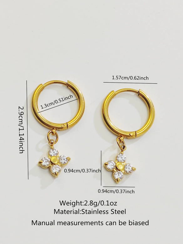 Wholesale Light Luxury Women's 18K Gold Plated Stainless Steel Flower Zircon Earrings