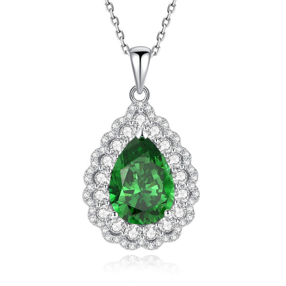 Wholesale Light Luxury Women's Necklace 925 Sterling Silver Pear Shape Aquamarine High Carbon Drill Water Drop Pendant