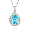 Wholesale Light Luxury Women's Necklace 925 Sterling Silver Pear Shape Aquamarine High Carbon Drill Water Drop Pendant