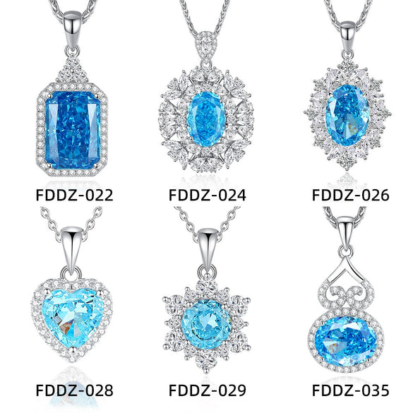 Wholesale Light Luxury Women's S925 Sterling Silver Heartshaped Pendant Necklace With Diamond And Sapphire Chopin Chain
